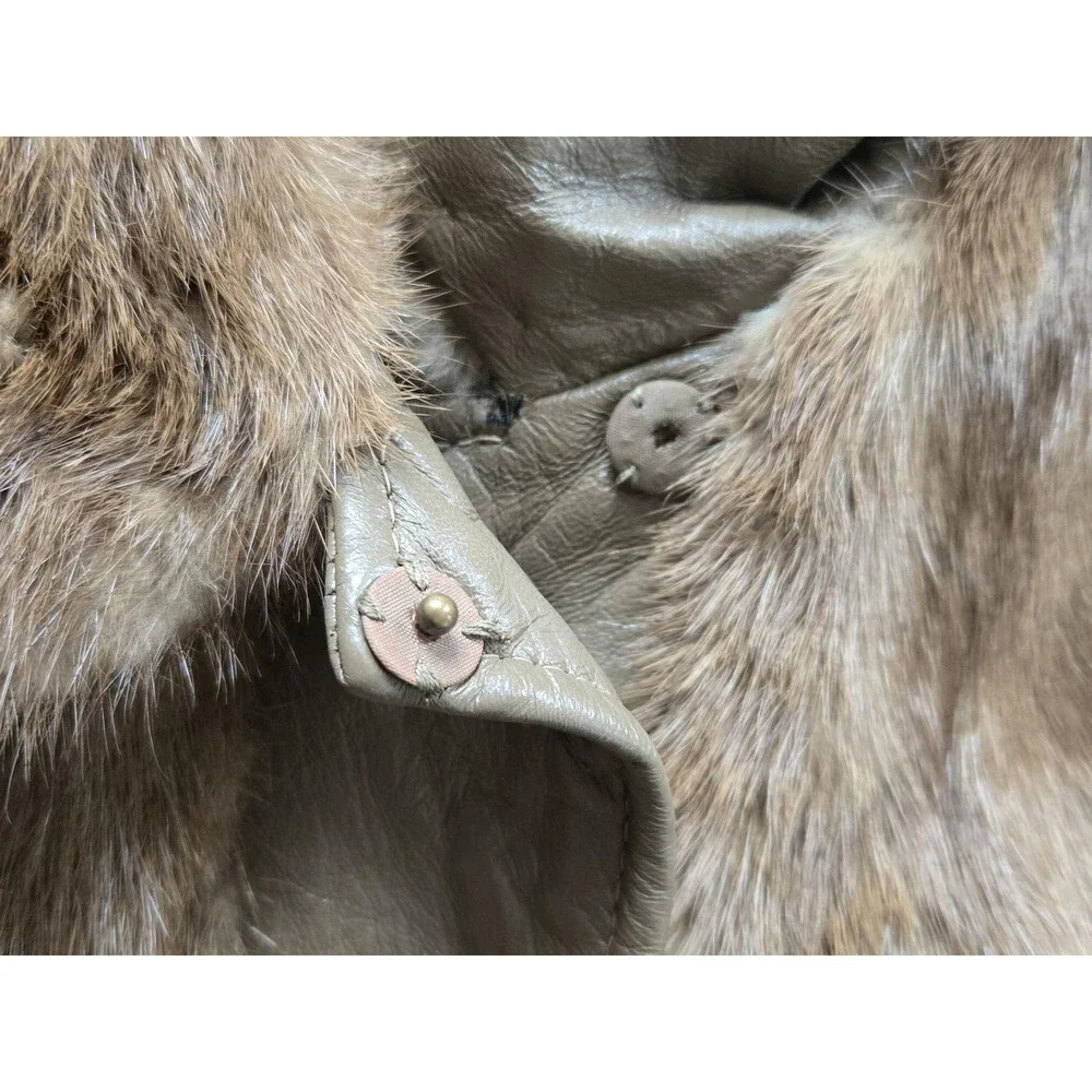Vintage brown leather and genuine mink fur‎ button-up coat - womens M-L